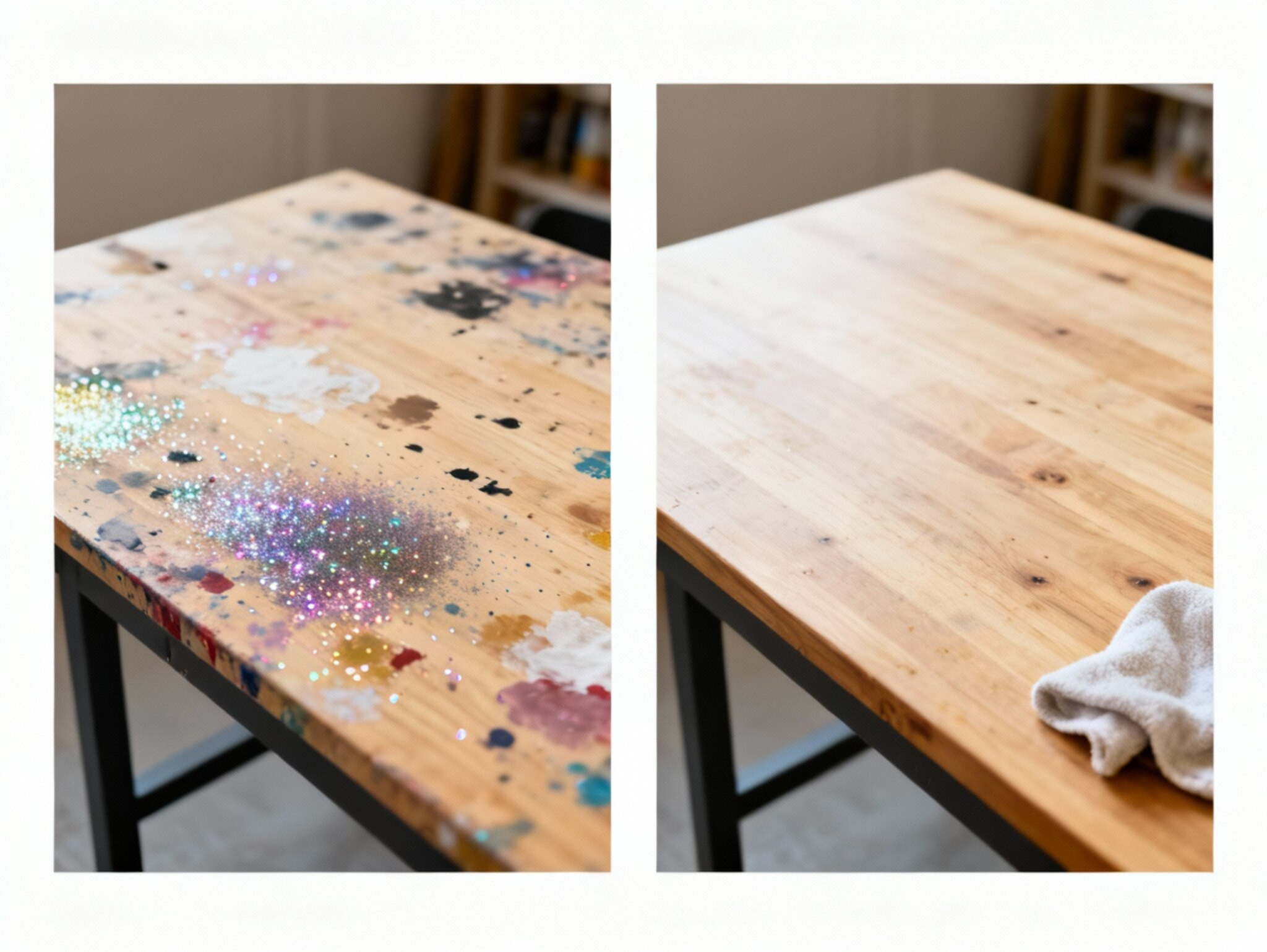 Wiping arts and crafts table