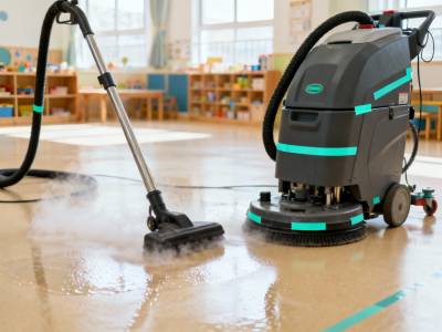 Industrial floor scrubber on clean nursery floor