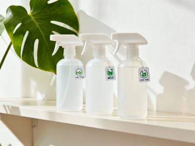 Eco-friendly cleaning products on shelf