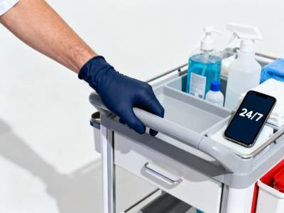 Emergency cleaning caddy with 24/7 service