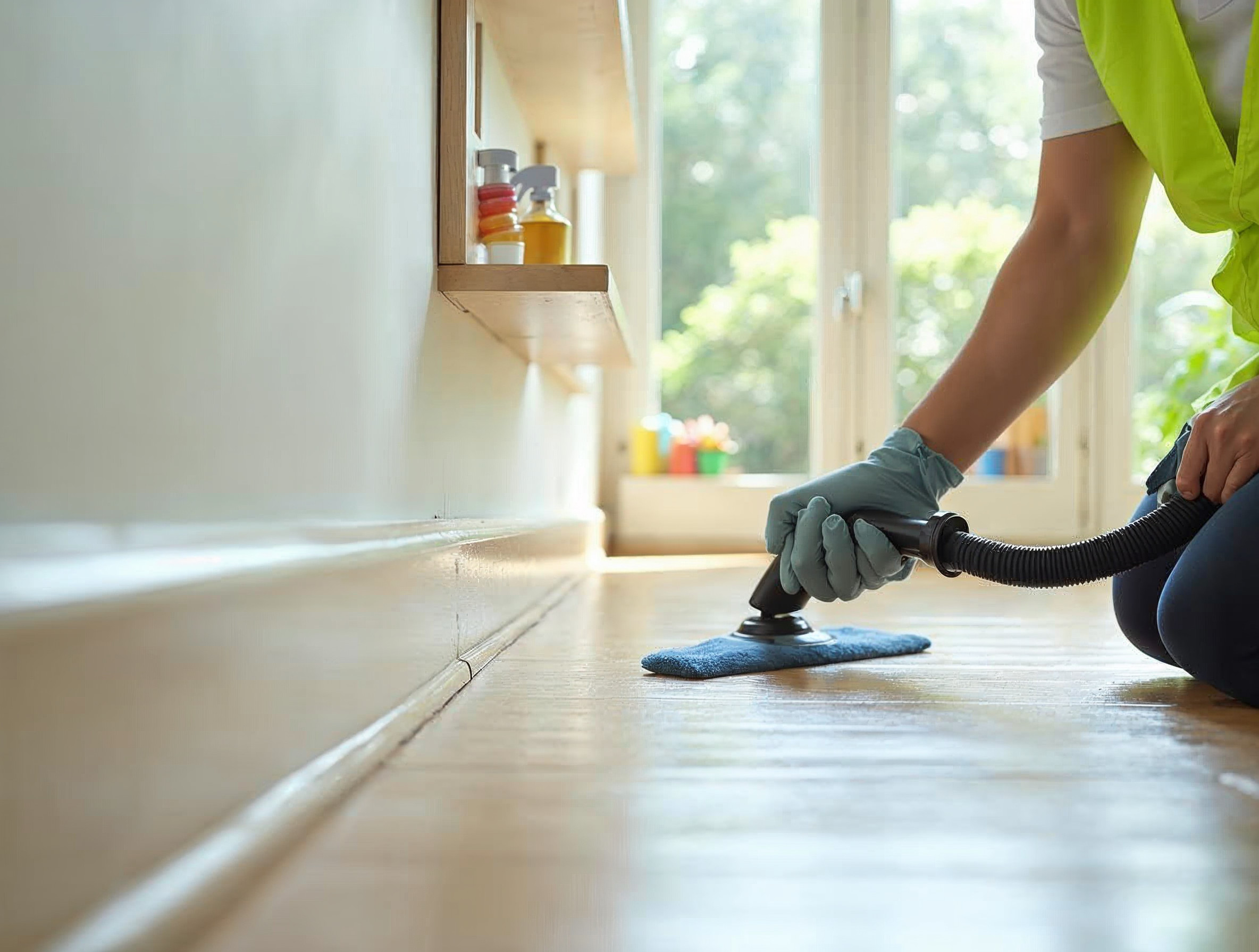 Steam cleaning skirting boards