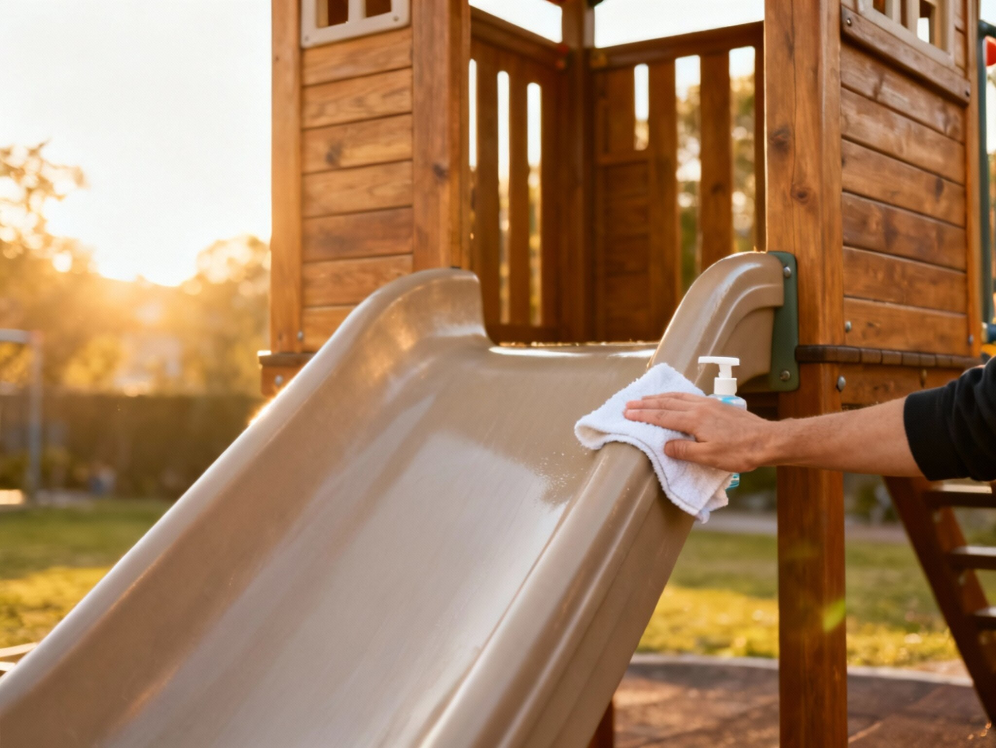 Disinfecting outdoor play equipment