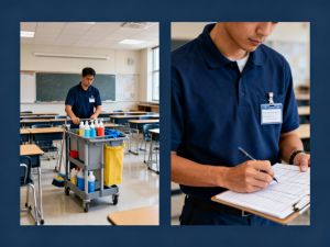 Professional cleaning team member at work